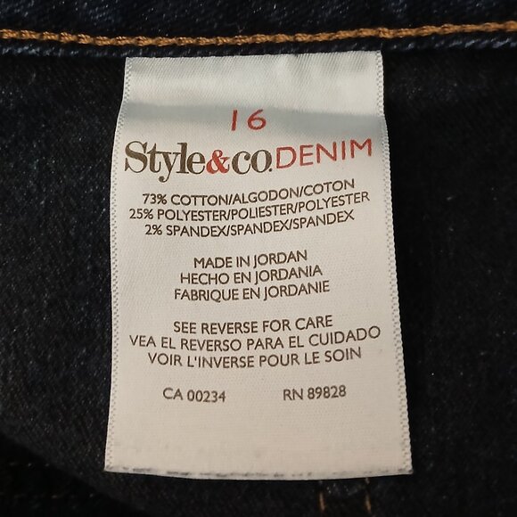 Style & CO Trouser Jeans Size 16 Side Buckle Wide Leg Dark Wash Denim Stretch - Picture 9 of 10